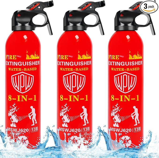 Portable 8-in-1 Water Based Fire Extinguisher for Home Car 3 Pack 21oz Each | Large Volumn 620ml Each, Upgraded Solution for A, B, C, K Fires, with Wall Mount for Vehicle Boat Kitchen Emergency Supplies