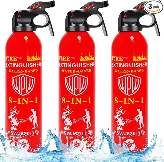 Portable 8-in-1 Water Based Fire Extinguisher for Home Car 3 Pack 21oz Each | Large Volumn 620ml Each, Upgraded Solution for A, B, C, K Fires, with Wall Mount for Vehicle Boat Kitchen Emergency Supplies