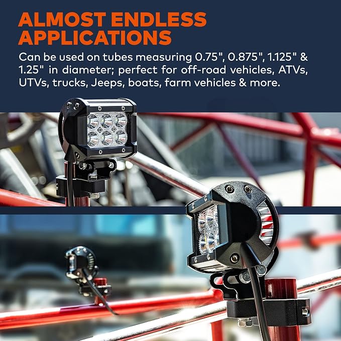 LAMPHUS Off-Road ATV UTV Light Bar Mounts Mounting Bracket Mini Bar Clamp Kits [0.75"/1"/1.25" Inch] [Vertical Bar] [Aluminium] [2 Unit] Bull Bar UTV Roll Bar Clamp Tube Roll Cage Clamps Mount