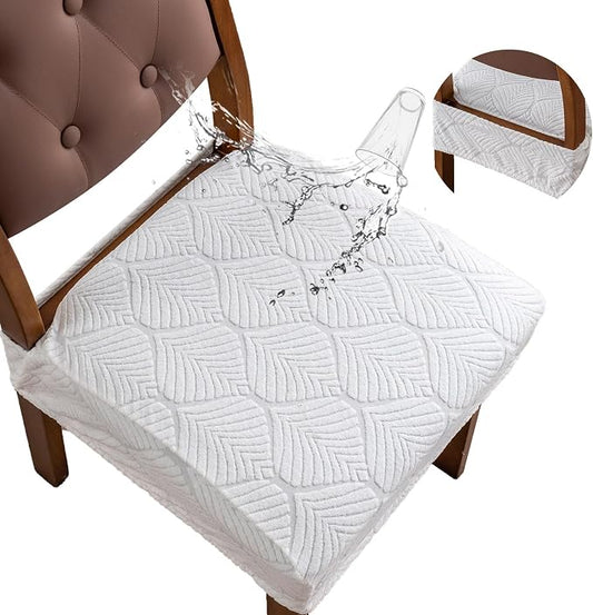 Removable and Washable Seat Covers for Dining Room Chairs Set of 6 - Waterproof Stretch Chair Seat Slipcovers, No Back Covers