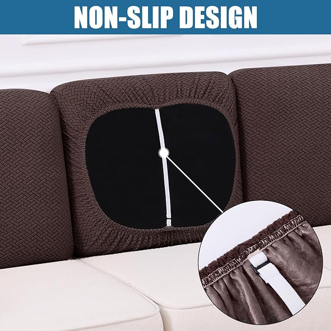 Smiry Waterproof Couch Cushion Covers, Stretch Jacquard Thick Sofa Cushion Covers, Washable Seat Slipcover Elastic Furniture Protector for Pets, Kid (Back Cover L, Chocolate)