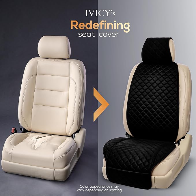 IVICY Faux Suede Front Car Seat Cover – Non-Slip Bucket Seat Protector for Most Cars, SUVs, Vans & Trucks – 1 Seat Cover, Machine Washable, Side-Airbag Friendly, Black
