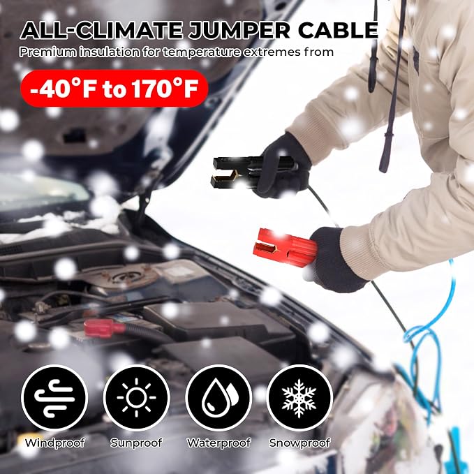 0 Gauge 25 Feet Quick Connect Jumper Cables for Car, Automotive Booster Jumper Cables Heavy Duty Quick Connect Plug for SUV and Trucks with Carry Bag, Gloves, Brushes