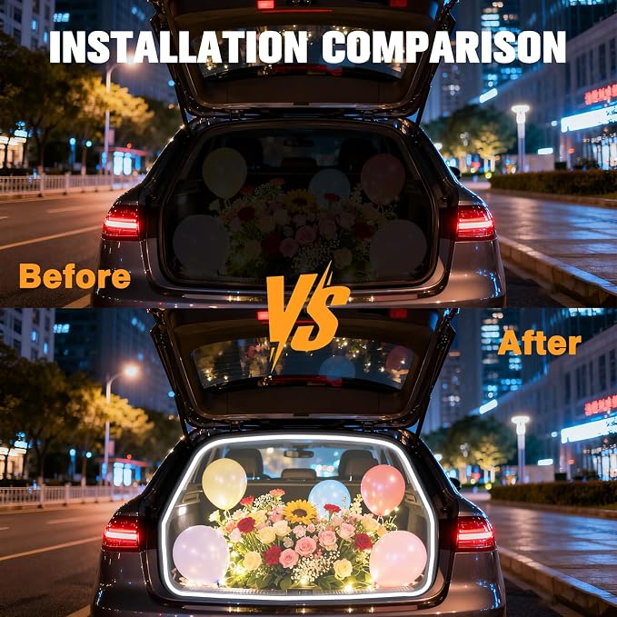 DIBMS 177" Car Trunk LED Light Interior Kit, Starting Streamer Scanning Magnetic Sensing White Ambient Lighting Strip Silicone Waterproof 12V Universal Auto Parts LED Lights for Cars