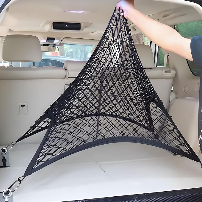 BAILALIBO Cargo Net with Metal Hooks, 32x24 in | Elastic stretchable mesh, adjustable for SUV/truck, universal fit, secure trunk storage, heavy-duty car exterior accessory