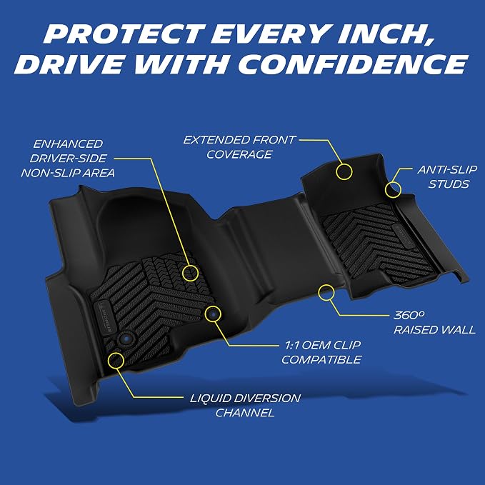 Michelin Vehicle Mats, All-Weather TPE Custom Fit Liner for 2019-2026 Silverado/Sierra 1500 & 2020-2026 2500/3500 Crew Cab Bench Seat Carpet Floor with Rear Under-Seat Storage, Premier