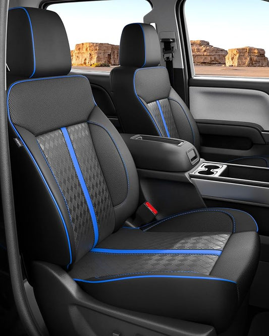 Custom Leather Seat Covers for 2014-2018 Sierra/Silverado 1500 | Only Crew Cab, Fits 2500/3500HD 2015-2020, no Rear Armrest/Seatback Storage, Waterproof, Scratch-resistant, Easy-clean