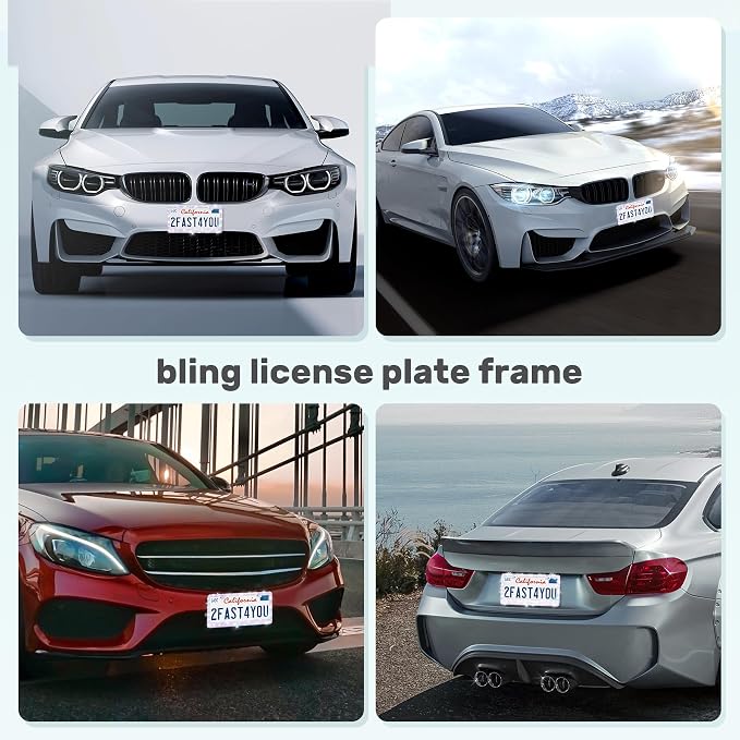 QUANQIUFEI 2 Pack Bling License Plate Frames, Sparkly Rhinestone Diamond Car License Plate Cover for Women, Stainless Steel Car Accessories with Glitter Crystal Caps (Crystal AB)