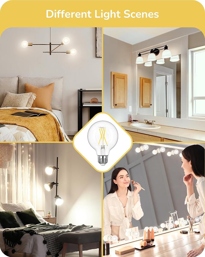 EDISHINE 6 Pack G25 Globe Light Bulbs, Dimmable Vintage LED Edison Bulbs, CRI90+ 5W Equivalent 60W, Clear LED Filament Vanity Light Bulbs, 5000K Daylight White, 500LM, E26 Base