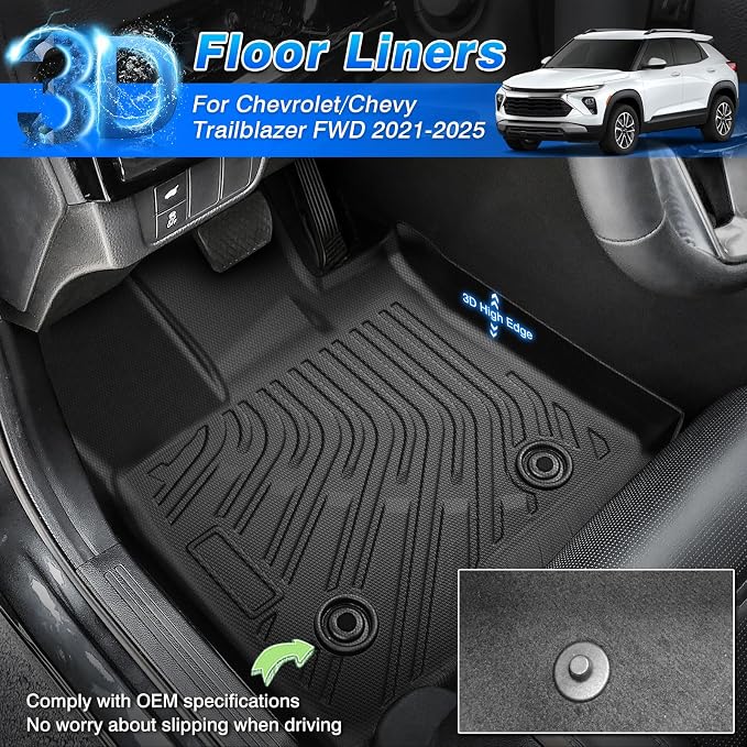 Cartist Floor Mats for Chevy Trailblazer FWD 2021-2025 2026, All Weather Cargo Liner for Trailblazer Accessories, Heavy Duty Car Mats, Car Accessories (Only Fit Cargo in Upper Deck Position)