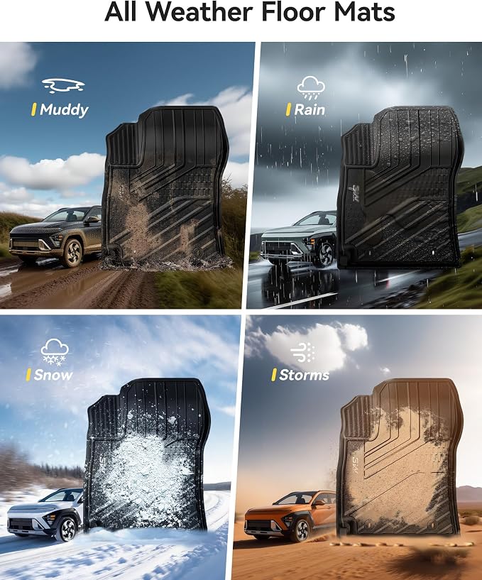 3W Floor Mats Fit Hyundai Kona 2024-2026 (Gas Models Only),TPE All Weather Custom Fit Car Floor Liners 1st & 2nd Car Accessories, Black (Not for EV/Hybrid)