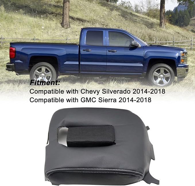 SecosAutoparts Center Console Lid Armrest Cover Compatible with Chevy Silverado GMC Sierra 2014-2018-Custom Fit Replacement Console Cover for Jump Seat (40/20/40 Bench),Premium PVC Leather,Black