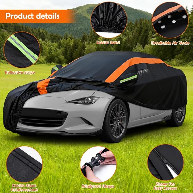 Universal Fit Car Cover for Sports/Small Car Length up to 163in, Waterproof Automobiles Cover All Weather Compatible with BMW Z3, Mazda Miata/MX-5, Honda S2000, Chrysler Crossfire