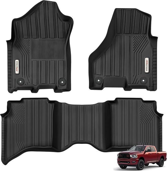 YITAMOTOR Floor Mats Fit for 2019-2025 2026 Ram 2500/3500 Crew Cab (Not for PTO KIT Models), TPE All Weather Dodge Ram 2500/3500 Floor Mats Include 1st & 2nd Row, Black
