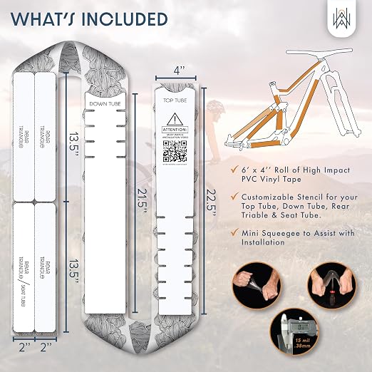 Bike Frame Protection Tape- High Impact Clear Vinyl Wrap Includes Tool (4”x72) Bicycle Frame Protector, Mountain Bike Frame Guard Chainstay Protector (Mushroom Wave)