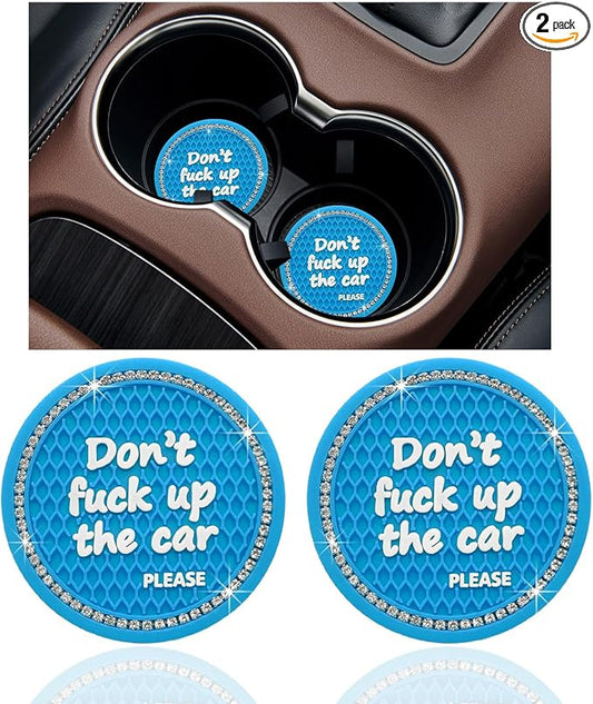 Ziciner 2 Pack Bling Car Cup Holder Coaster, 2.75 Inch Anti-Slip Auto Insert Cup Coaster, Crystal Car Drink Cup Mat Perfect for Women Girls, Universal Interior Decor Accessories (Light Blue)