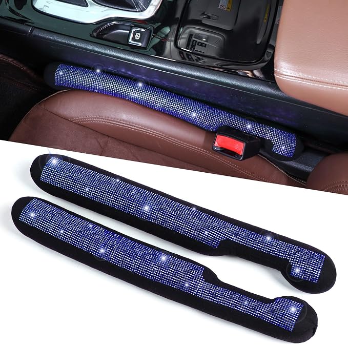 ToBeQueen Blue Car Seat Gap Filler 2 Pack, Universal Fit for Car SUV Truck, Handmade Crystal Diamond Rhinestone Royal Blue Bling Car Accessories for Women(Blue)