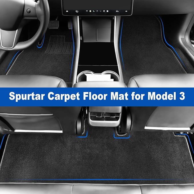 Spurtar for Tesla Model 3 Floor Mats Carpet 2026-2017, Cut Pile 3PCS | Car Floor Mats for Model 3, All Weather Protector Automotive, Front & Rear Seat Car Rug, Anti-Slip Backing, Black
