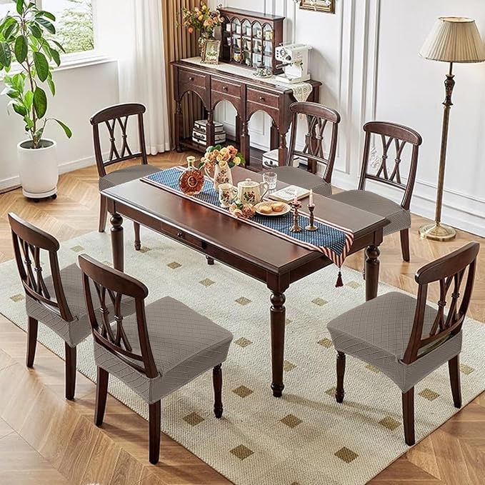 Genina Waterproof Seat Covers for Dining Room Chairs Covers Dining Chair Slipcovers Protector, No Rear Covers (Taupe, 6 Pcs)