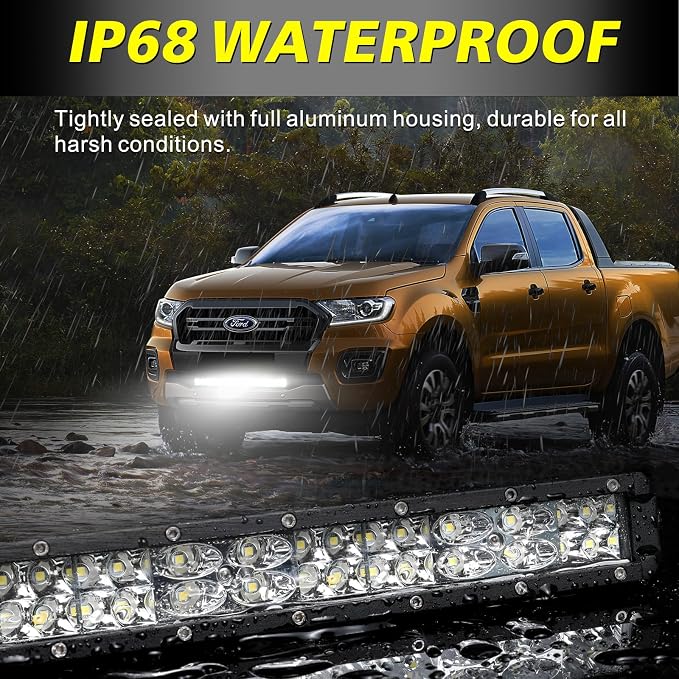 18 Inch Slim LED Light Bar 144W Spot Flood Combo Off Road Lights | Super Slim Dual Row LED Light Bar Waterproof Work Bumper Grille Light Bar for Trucks Pickup UTV ATV Pickup Marine