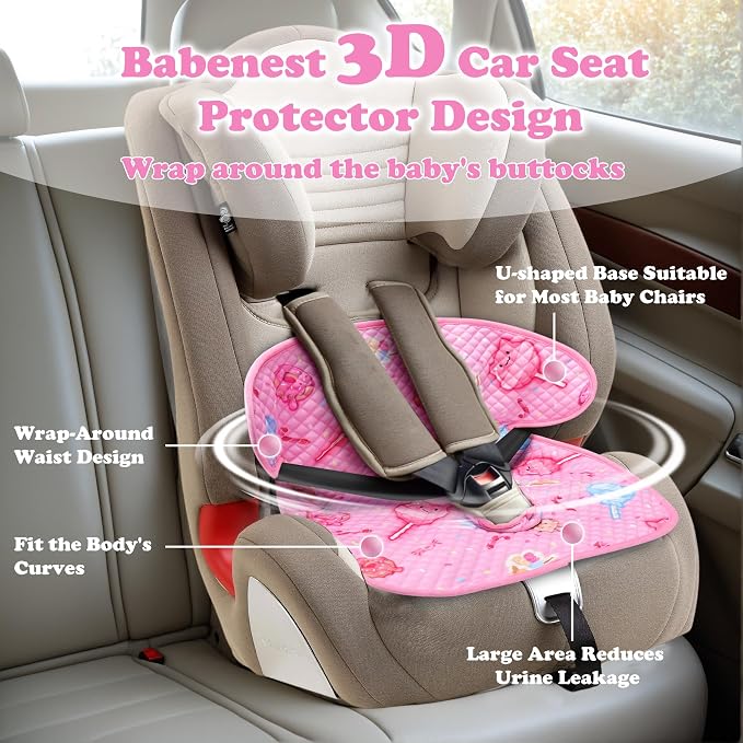 Babenest Car Seat Potty Protector Cover -Waterproof Carseat Training Liner for Baby &Toddler Shower Gift, Dry Piddle Pee Pad with Fun Designs for Strollers & Infant Car Seats (1pc Pink)