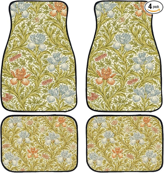 Sunflower Car Floor Mats Set of 4 Vintage Daisy Bee Wood Rustic Automotive Foot Mats Rugs Carpet for Car Non-Slip Auto Car Accessories Universal Fit Car Accessories for Truck