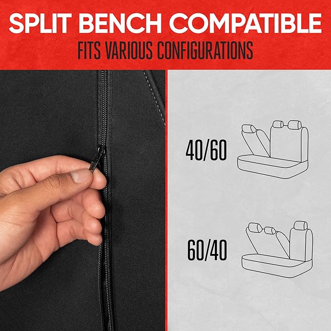 Motor Trend AquaShield Waterproof Gray Rear Split Bench Seat Covers for Trucks Rear Seat Cover Only - Black Car Seat Covers, Back Seat Cover Only - Durable Neoprene Spill Resistant for Kids & Dogs