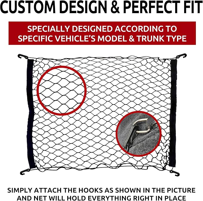 Floor Style Trunk Mesh Cargo Net Black for Jeep Wrangler JL 4XE 4 Door 2019-2026 Car Accessories - Premium Trunk Organizer and Storage - Cargo Net for SUV Vehicle Carrier Organizer