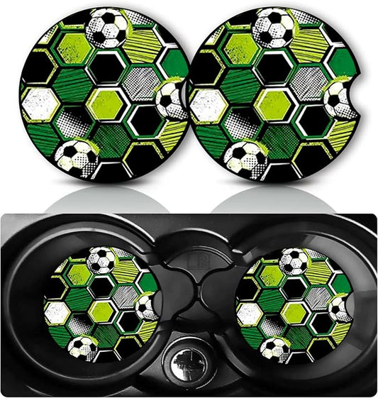 2PCS Football Car Cup Holder Coasters Universal Anti-Slip Rubber Mat | Football Auto Accessories Interior Decor,2.75" Car Coasters for Cup Holders with Finger Slot,Footballs Gifts for Women Men