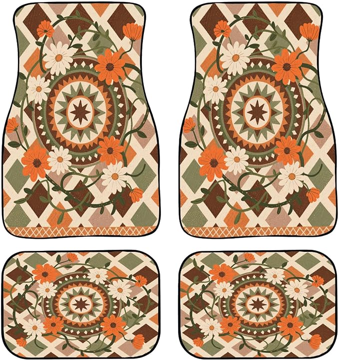 Car Floor Mats Non-Slip Automotive Floor Mats All-Weather Front Rear Car Floor Foot Mat Sets of 4 Pieces Foot Mats Rugs Carpet for Car Trucks SUV Sedans (Orange)