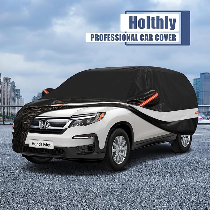 10 Layers SUV Car Cover Custom Fit for Honda Pilot (2008-2026) Waterproof All Weather for Automobiles, Outdoor Full Cover Sun UV Rain Protection with Cotton.Black