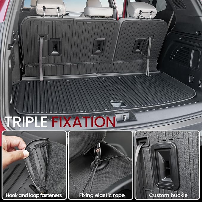 Floor Mats Set for 2024-2026 Chevy Traverse & GMC Acadia, with Sub-Trunk Mat, Only for 7 Seats Captain Chairs, All Weather TPE Cargo Liner Door Sill Guards Accessories