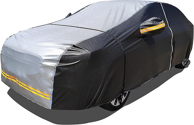 6 Layers Car Cover Waterproof All Weather Car Cover Waterproof All Weather, Outdoor Full Exterior Cover Rain Sun UV Snowproof Protection with Zipper Cotton for Sedan (173-183 inch)