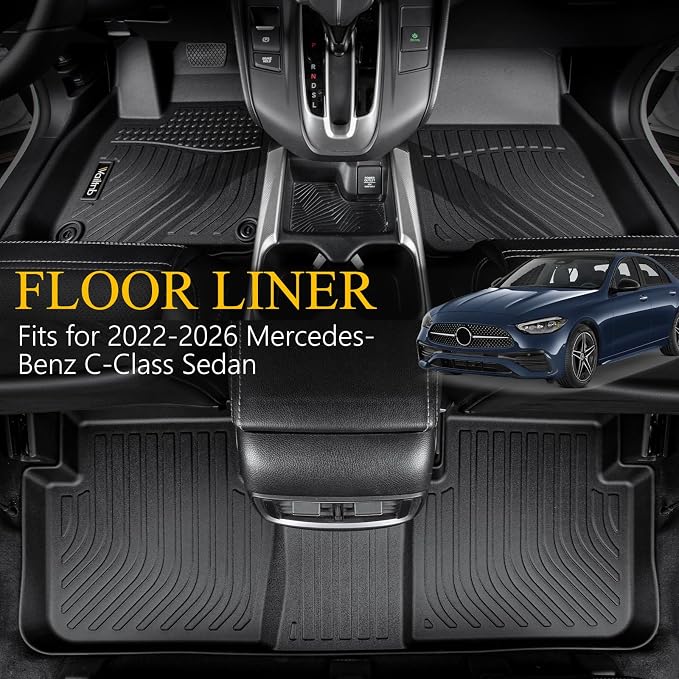 Wailtnb-Mats for Mercedes Benz C Class 2022-2026 (Fit Sedan Only) C300/C43 AMG/C63 AMG S E 4-Door Floor Mat All Weather Floor Liner Car Mat for Benz C Class Custom Fit Automotive Full Set Accessories