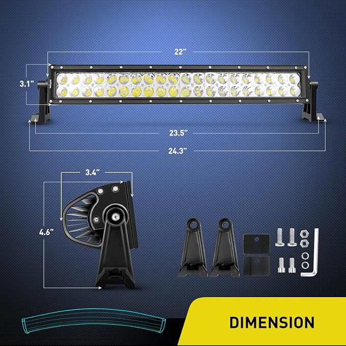 Nilight - 70015C-A LED Light Bar 22Inch 120W Curved Spot Flood Combo LED Driving Lamp Off Road Lights LED Work Light for Trucks Boat Jeep Lamp,2 Years Warranty