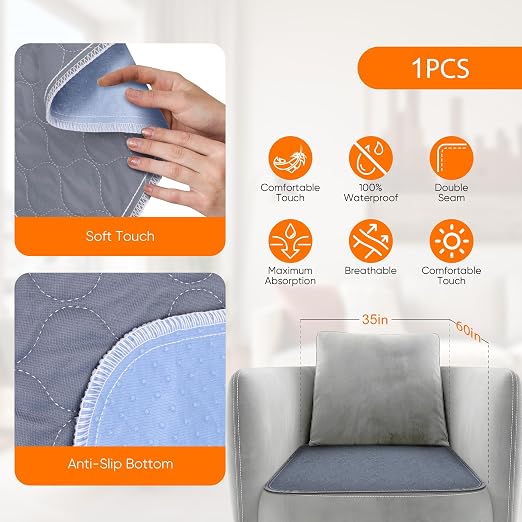 Waterproof Chair Pads for Incontinence - Absorbent Seat Protector Pads - Washable Reusable - 21x22 inch (Pack of 1)