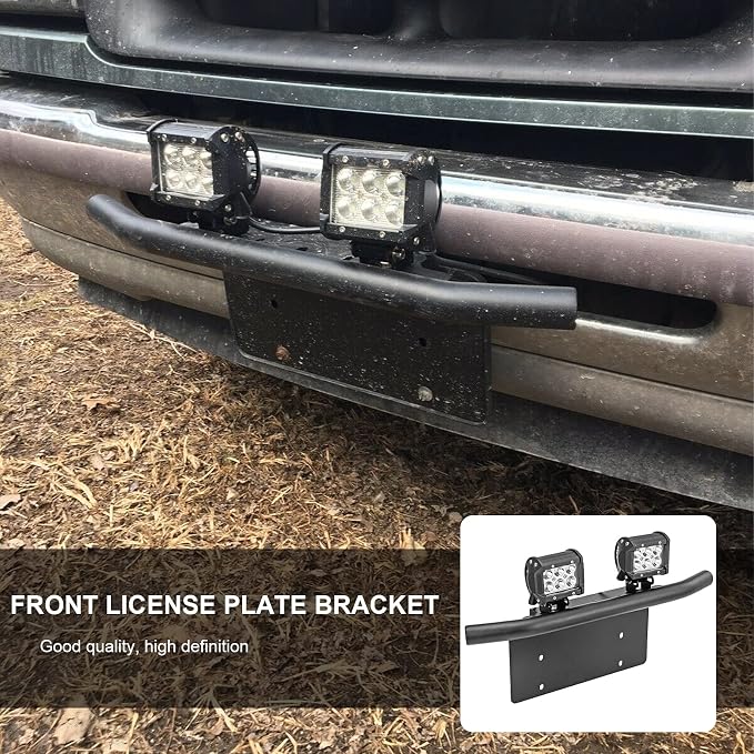 DaSen Front Bumper 6x12 inch Universal License Plate Holder Mounting Bracket Compatible with Off-Road LED Light Pod Compatible with Jeep Most ATV Truck Pickup