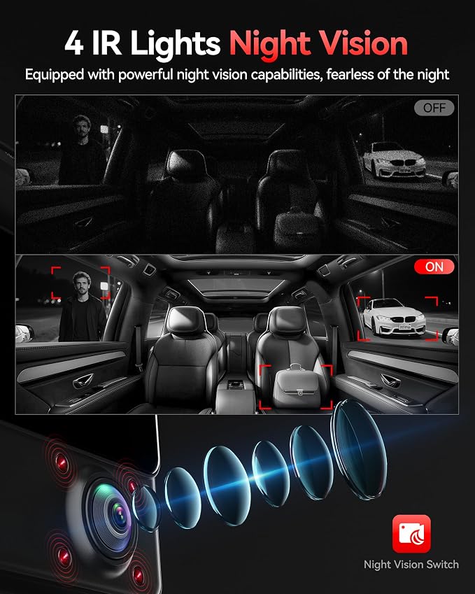 REDTIGER 530° Dash Cam 3 Channel, 2.5K+2.5K+1080P Triple Car Camera with IR Night Vision, Touch Screen, Dashcam for Front Inside Rear Included WiFi GPS, 24H Parking Mode(No Card Included)