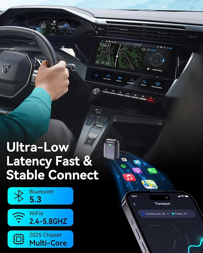 Burnt Sugar Wireless Carplay Adapter for iPhone 2026 Upgraded, Ultra-Mini USB for Apple Car Play Convert Wired to Wireless, Stable Low-Lag GPS Plug & Play for iOS 10+ & Cars from 2016+ (Light Gray)