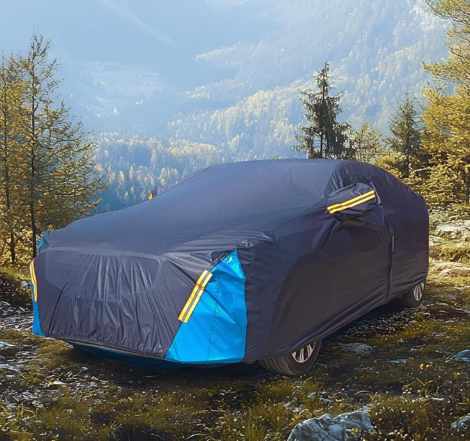 Car Cover Waterproof All Weather, 6 Layers Outdoor Full Exterior Cover Rain Sun UV Snowproof Protection with Zipper Cotton, Mirror Pocket for Toyota RAV4