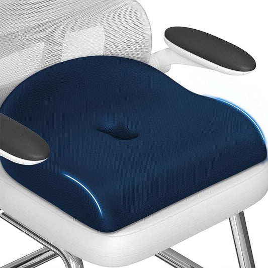 Seat Cushion for Pressure Relief - Ergonomic Home & Office Chair Cushions for Tailbone, Hip, Sciatica Support, Memory Foam Chair Pad for Long Sitting, Driving (Blue)