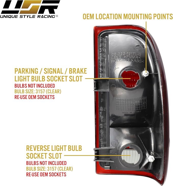 USR 97-04 Dakota PickUp Tail Light – Rear Tail Lamps (Left + Right) Pair - Compatible with 1997-2004 Dodge Dakota Pick Up Truck All Models/Trims (DARK SMOKE RED TAIL LIGHTS/PLUG AND PLAY READY)