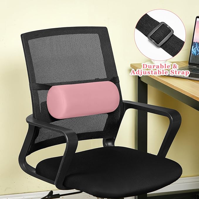 Wenqik 2 Pcs Lumbar Roll Support Pillow Low Back Lumbar Support Office Seat Cushion with Adjustable Strap and Washable Cover for Travel Gaming Chair Car Seat Pain Relief(Pink)