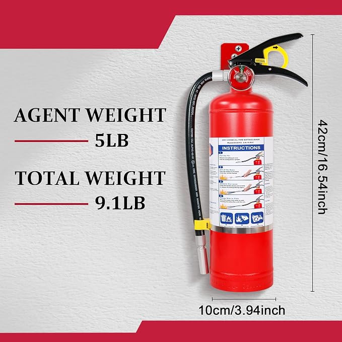 5 lb ABC Dry Chemical Fire Extinguishers, 2A:10B:C Rating with Quick Release Handle, Suitable for Electrical, Grease, Wood & Liquid Fires, for Home, Business, Boat, Truck & Car