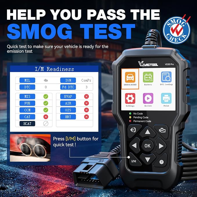 VDIAGTOOL VD30 Pro Car Code Reader, OBD2 Scanner Diagnostic Tool for Cars and Trucks, Check Engine Code Reader, OBD2 Scanner with Reset, escaner automotriz I/M Readiness for All OBDII Vehicles