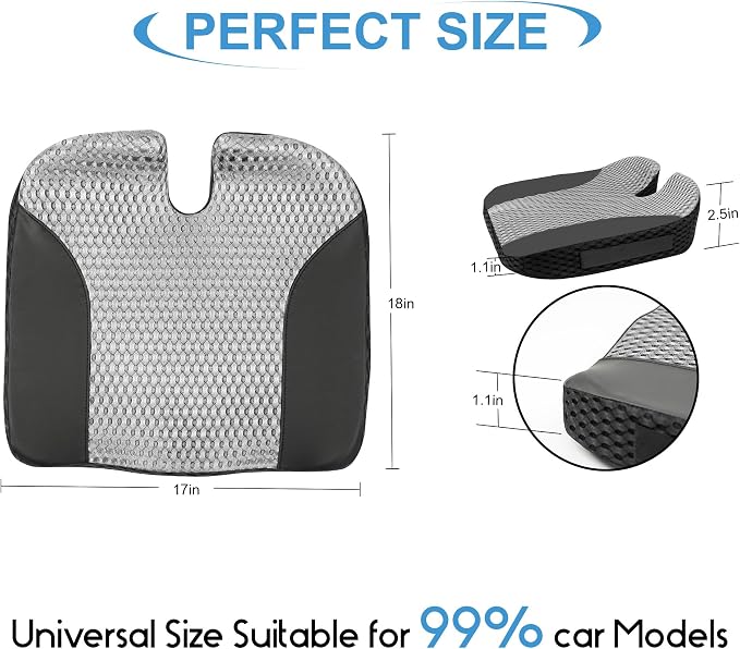 Lofty Aim Car Seat Cushion for Driving, Memory Foam Driver Seat Cushion | Car Seat Cushion for Long Driving Comfort, Driver Seat Pillow Adds Height and Support for Cars, Office Chairs, Black & Gray