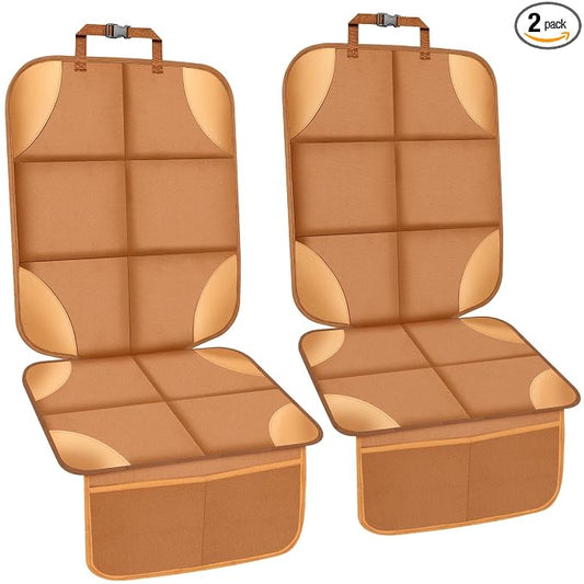 Car Seat Protector, Carseat Seat Protectors with Thick Padding and Upgraded Non-Slip Backing, Waterproof Seat Protector Under Baby Car Seat, 600D Fabric Car Seat Covers for Baby, 2PCS, Tan