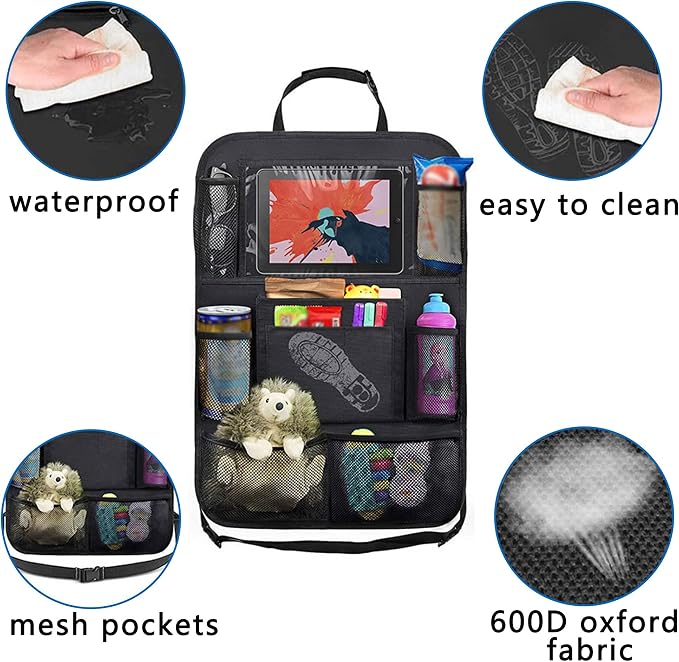 Aokdom 2PCS Car Seat Back Organizer,Extra Large Capacity Car Seat Organizer with 6 Mesh Pocket,2 Cup Holder & 4 Storage Bag,Road Trip Essentials for Kids & Adults