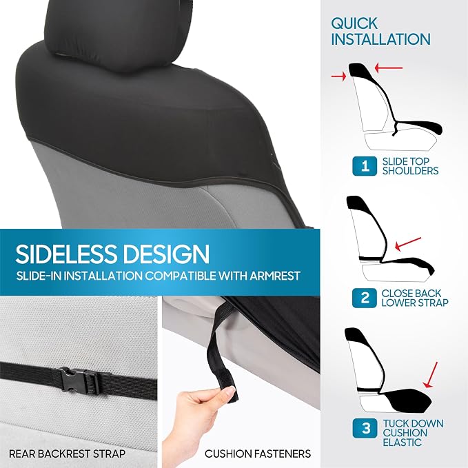 BDK Black Leopard Car Seat Covers for Front Seats, Animal Print Front Seat Cover Set with Matching Headrest, Sideless Design for Easy Installation, Fits Most Car Truck Van and SUV, (Pack of 2)