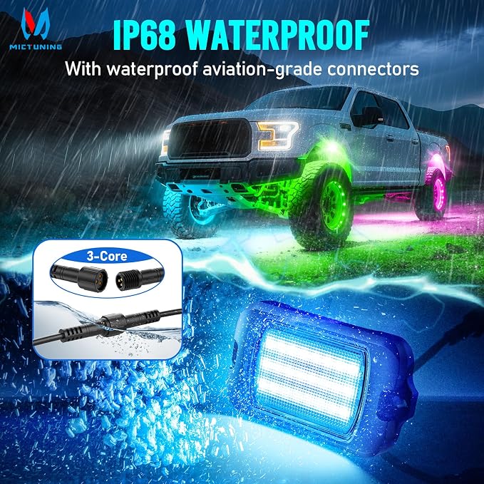 MICTUNING Q1+ MAX RGB Rock Lights 2 Pods Only, No Controller/Harness | For Expansion & Replacement, IP68 Waterproof, Compatible with All Q1+ MAX Full Kits
